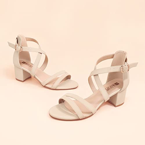 Women's Block Low Chunky Heel Strappy Sandals Open Toe Ankle Strap Dress Wedding Evening Shoe for Women Bridal