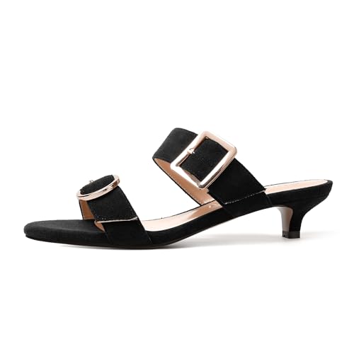 Womens Open Toe Evening Buckle Suede Casual Kitten Low Heel Heeled Sandals 1.5 Inch