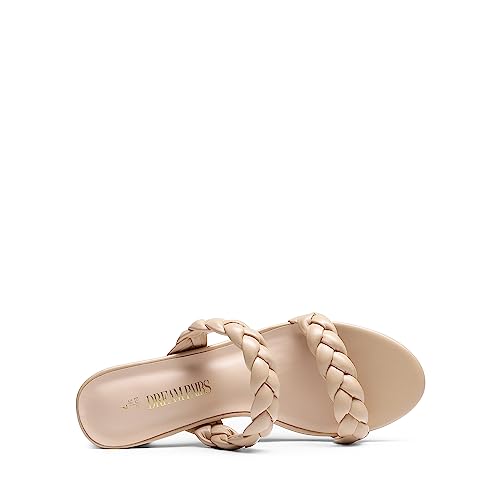 Women's Two Braided Strap Low Heels for Women Open Toe Block Chunky Heels Sandals Holiday Party Wedding Dress Pumps Shoes