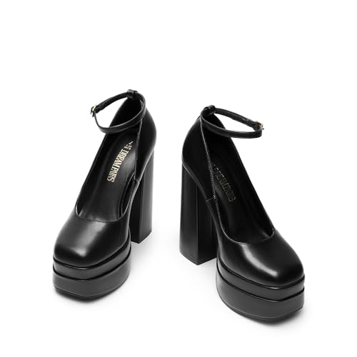 Women's Platform High Heels Closed Toe Chunky Block Pumps Square Toe Ankle Strap Dress Fashion Party Y2K Shoes