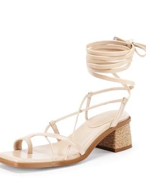 Womens Strappy Heels Thong Gladiator Flat Sandals Dressy Summer Low Chunky Block Heeled Roman Shoes