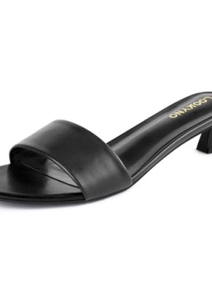 Womens Heeled Sandals Open Round Toe Kitten Low Heels for Women Slip on Slide Sandals Mule Heels Fashion Comfort Dress Party