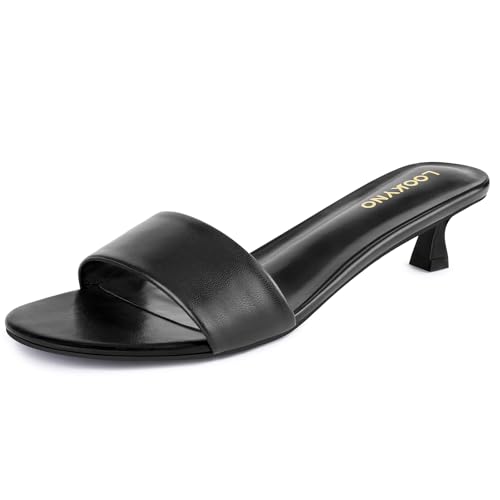 Womens Heeled Sandals Open Round Toe Kitten Low Heels for Women Slip on Slide Sandals Mule Heels Fashion Comfort Dress Party