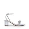 Women's Double Bowknots Crystal Sandals Low Chunky Heels Clear Slingback Dress Shoes for Wedding Bridal Party