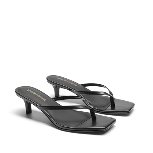 Kitten Heels for Women Flip Flop Low Heels Square Open Toe Sandals Thong 1.96 Inch Heeled Sandals for Summer Vocation