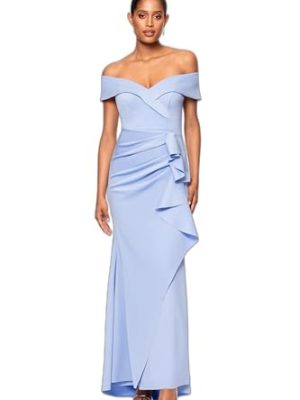 Women's Long Off Shoulder Sweetheart Neck Side Ruffle Gown