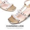 Girls Sandals Ankle Strap T-Strap Low Heel Pearl Flower Pump Dress Wedding Party Square Toe Shoes for Little Kid/Big Kid