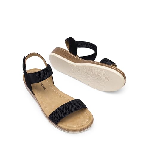 Women's Comfortable Dressy Cork Low Wedge Heels Cute Summer One Band Casual Flat Sandals with Adjustable Ankle Strap