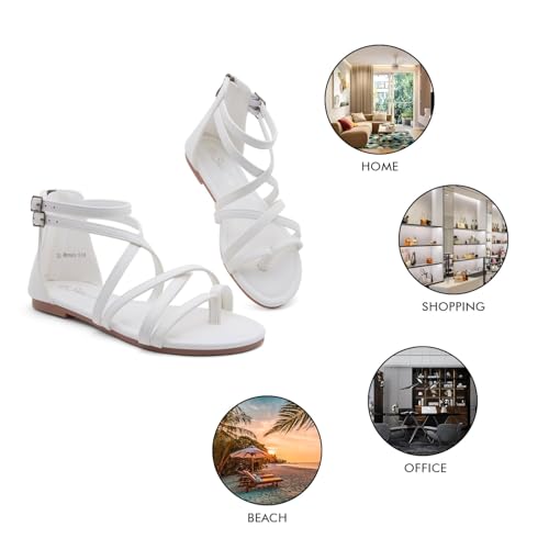 Gladiator Sandals for Women ??Strappy Flat Sandals with Ankle Strap & Back Zipper | Fisherman Thong Strappy Style for Walking, &