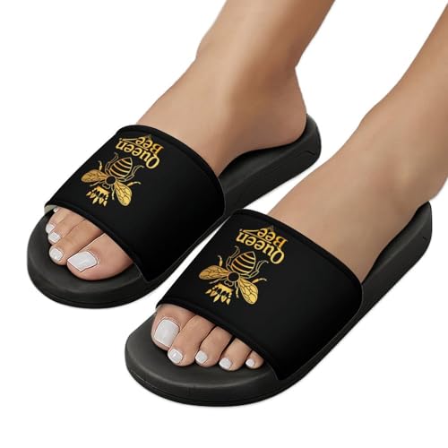 Queen Golden Bee Flat Sandals for Men Women Non-Slip Bathroom Beach Slippers House Shoes