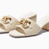 Womens Raffia Slide Sandals Chunky Block Heeled Square Open Toe Metal Chain Slip on Mules Dressy Shoes