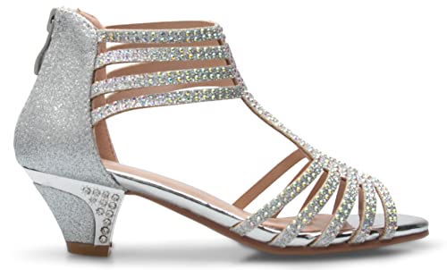 Girl's Cute Adorable Strappy Glitter Open Toe Heel Sandals - Adjustable buckle