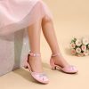 Girls Dress Shoes Closed Toe Low Heels Ankle Strap Pumps for Toddler Little Big Kid Flower Party Wedding Princess