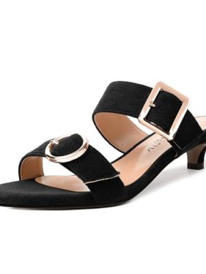 Womens Open Toe Evening Buckle Suede Casual Kitten Low Heel Heeled Sandals 1.5 Inch