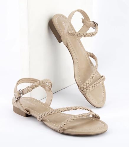 Women’s Flat Sandals Slip On Summer Gladiator Open Toe Braided Slingback Shoes