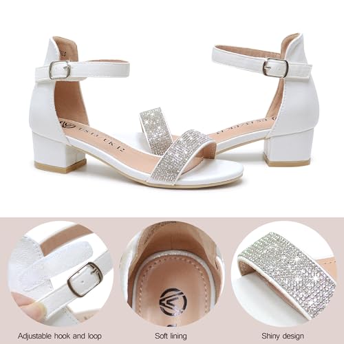 Girls Sandals Low Heels Ankle Strap Open Toe Dress Shoes Flower Girl Party Wedding Shoes for Girls