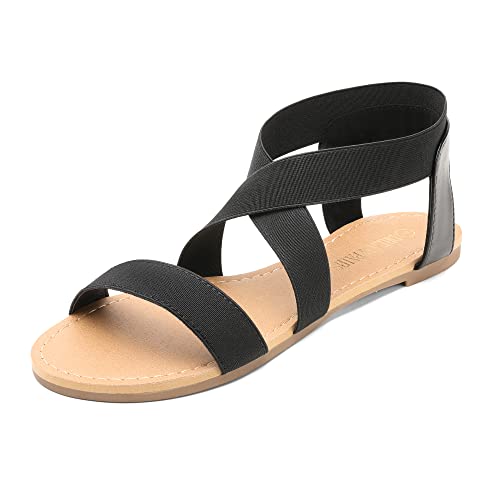 Women's Elastic Ankle Strap Flat Sandals Summer Dressy Shoes Cute Strappy Gladiator Sandals