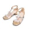 Girls Sandals Ankle Strap T-Strap Low Heel Pearl Flower Pump Dress Wedding Party Square Toe Shoes for Little Kid/Big Kid