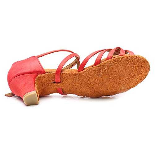 Girls Latin Dance Shoes Kids Low Heels Tango Salsa Ballroom Practice Dance Shoes, 1208,Red, 2 M Little Kid