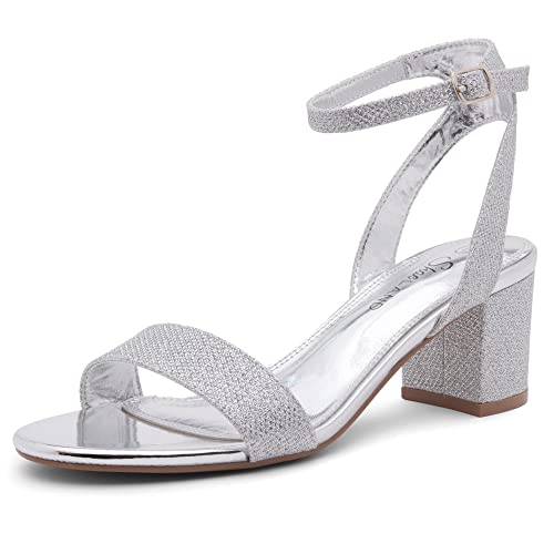 Women's Low Heels ?C 2.75 Inch Chunky Block Heeled Sandals | Clear Sandals, Open Toe Dressy Short Heels with Ankle Strap for