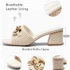 Womens Raffia Slide Sandals Chunky Block Heeled Square Open Toe Metal Chain Slip on Mules Dressy Shoes