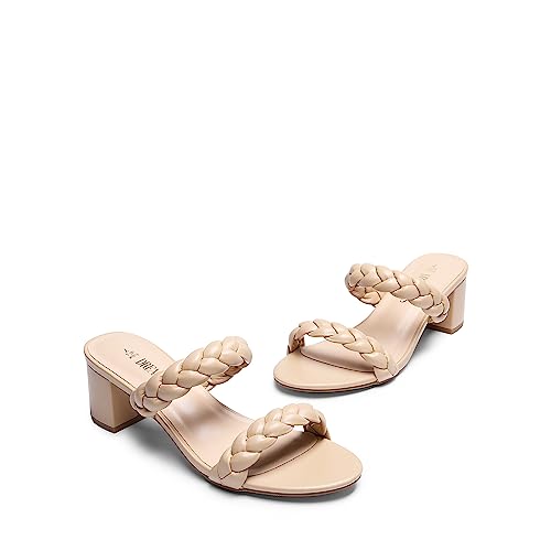 Women's Two Braided Strap Low Heels for Women Open Toe Block Chunky Heels Sandals Holiday Party Wedding Dress Pumps Shoes