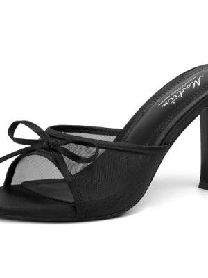 Kitten Heels for Women Round Toe Heels With Bow Vintage Mules Sexy Slip on Stiletto Backless Sandals for Party Daily