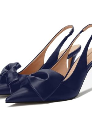 Women's Slingback Heels with Bow Pointed Toe Pumps with Elasticated Strap 3.3" High Heels for Evening Dress Shoes