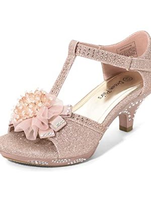 Girls Sandals Low Heel Dress Pump Ankle T Strap Flower Shoes Toddler/Little Kid/Big Kid