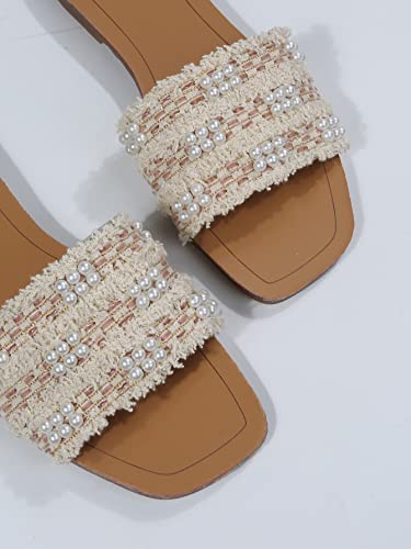 41EIR30dorL.jpg Women's Summer Beach Flat Cute Sandals 2025 Color Block Faux Pearls Decor Leather Flat Slides