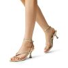 Women's kitten Low Strappy Lace Up Heels Open Square Toe Thong Ankle Strap Heels Sexy Fashion Comfort Dress Shoes Party