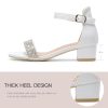 Girls Sandals Low Heels Ankle Strap Open Toe Dress Shoes Flower Girl Party Wedding Shoes for Girls