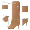 41FHkzd3NiL.jpg Women's Knee High Suede Boots for Women Wide Calf Square Toe Stiletto Heels Tall Boots Pull On High Heel Long Booties