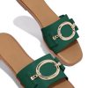 Womens Square Toe Dressy Summer Slide Sandals Flat Low Heel Big Metal Chain Slip On Party Slippers Shoes
