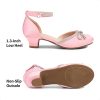 Girls Dress Shoes Closed Toe Low Heels Ankle Strap Pumps for Toddler Little Big Kid Flower Party Wedding Princess