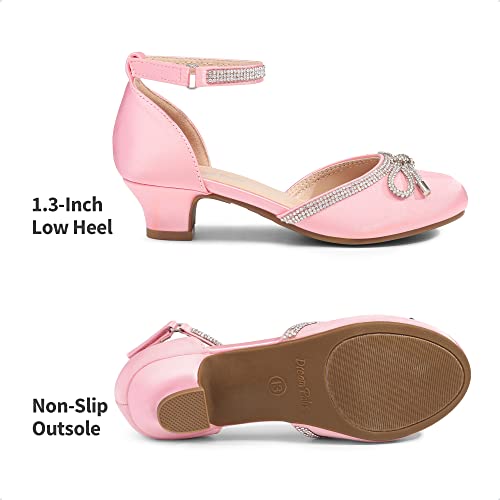 Girls Dress Shoes Closed Toe Low Heels Ankle Strap Pumps for Toddler Little Big Kid Flower Party Wedding Princess