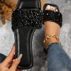Women's Sparkly Jeweled Flat Sandals Dressy Open Toe Glitter Shiny Slippers Slip-on Shoes