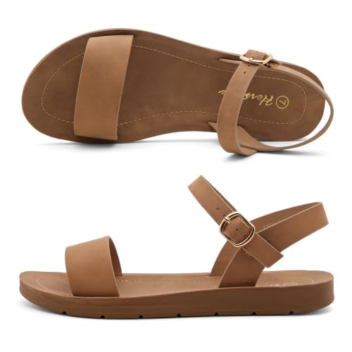 Flat Sandals for Women ??Open Toe 1 Band Ankle Strap Summer Dressy Sandals, Lightweight Casual Strappy Slip-On Flats with