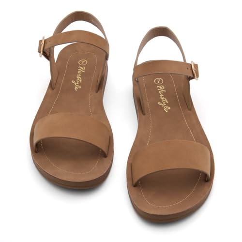 Flat Sandals for Women ??Open Toe 1 Band Ankle Strap Summer Dressy Sandals, Lightweight Casual Strappy Slip-On Flats with