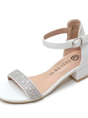 Girls Sandals Low Heels Ankle Strap Open Toe Dress Shoes Flower Girl Party Wedding Shoes for Girls