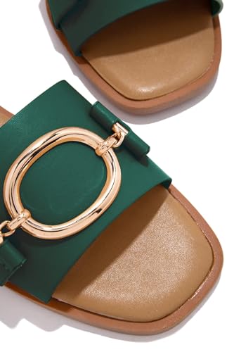 Womens Square Toe Dressy Summer Slide Sandals Flat Low Heel Big Metal Chain Slip On Party Slippers Shoes