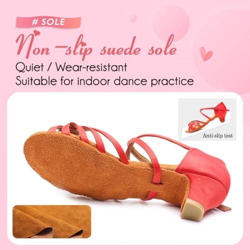 Girls Latin Dance Shoes Kids Low Heels Tango Salsa Ballroom Practice Dance Shoes, 1208,Red, 2 M Little Kid