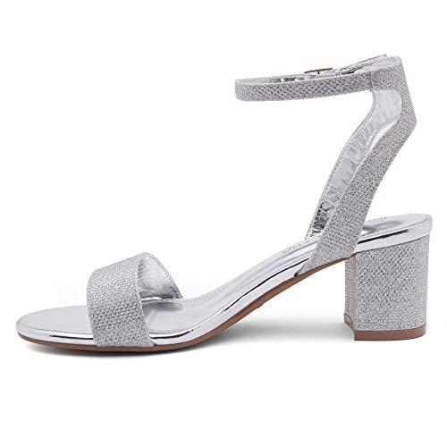 Women's Low Heels ?C 2.75 Inch Chunky Block Heeled Sandals | Clear Sandals, Open Toe Dressy Short Heels with Ankle Strap for