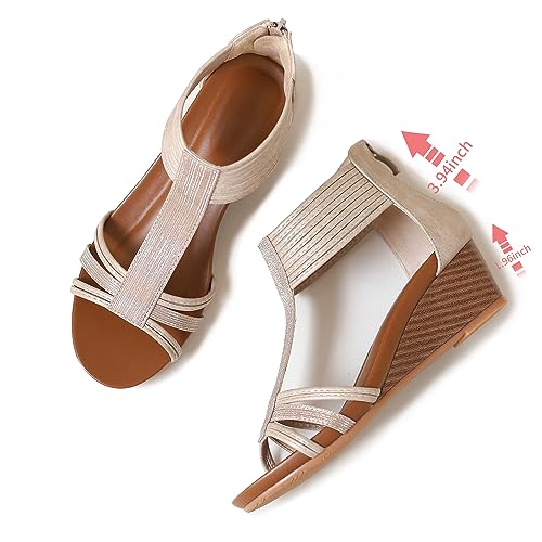 Wedges for Women Sandals Bohemia Open Toe Roman Low Heel Zipper Back Platform Summer Dress Women??s Beach Sandals