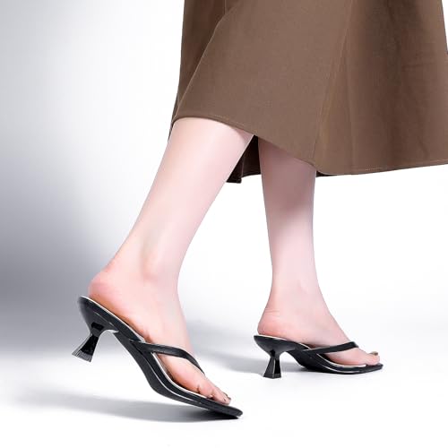 Kitten Flip Flop Thong Low Heels for Women Square Open Toe Slip On Heeled Sandals