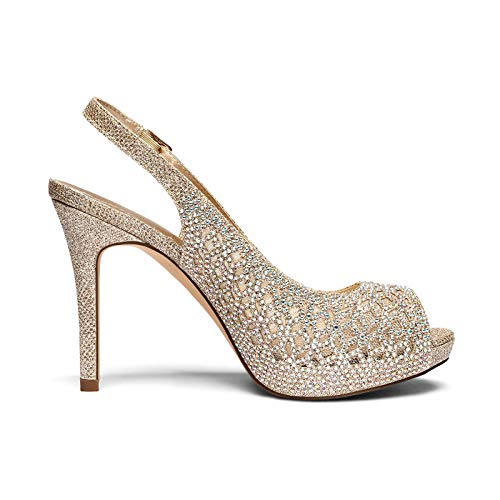 Women's High Heels Platform Dress Rhinestones Peep Toe Pumps Shoes