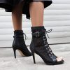 Women's Mesh Sandals Peep Toe High Top Sandals Lace Up Summer Boots Buckle Strap Party Sexy Pump Shoes Open toe