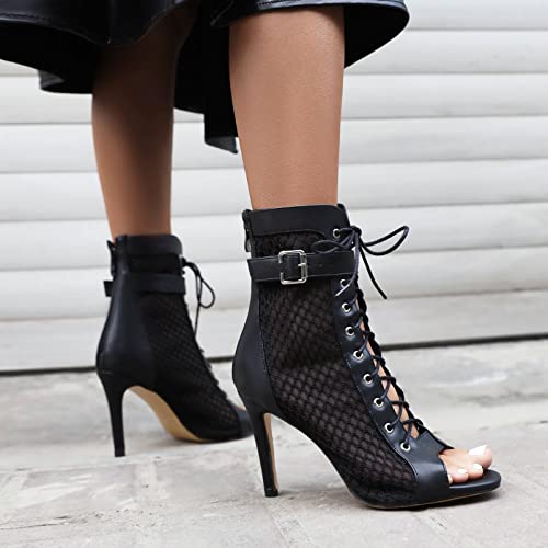Women's Mesh Sandals Peep Toe High Top Sandals Lace Up Summer Boots Buckle Strap Party Sexy Pump Shoes Open toe