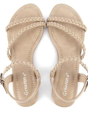 Women’s Flat Sandals Slip On Summer Gladiator Open Toe Braided Slingback Shoes