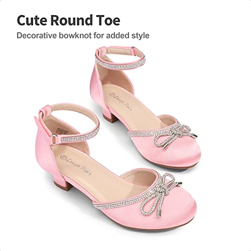 Girls Dress Shoes Closed Toe Low Heels Ankle Strap Pumps for Toddler Little Big Kid Flower Party Wedding Princess